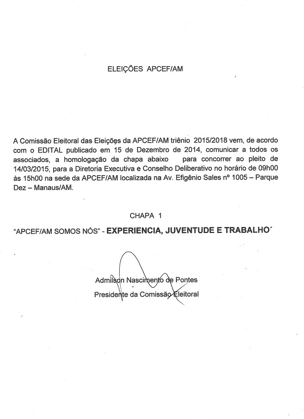 Homologação Eleições  APCEF/AM.